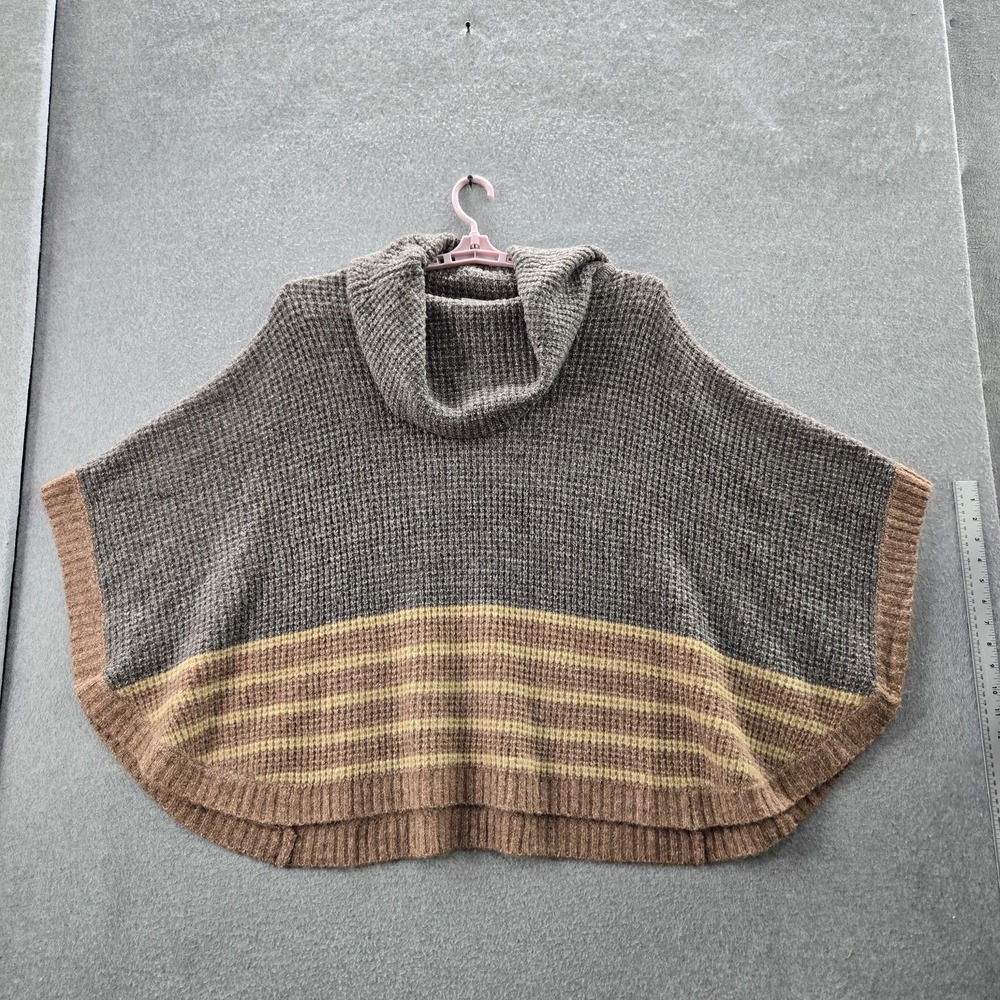 Mystree Women Sweater ONE SIZE Brown Striped Cowl Neck Poncho Pullover NWT